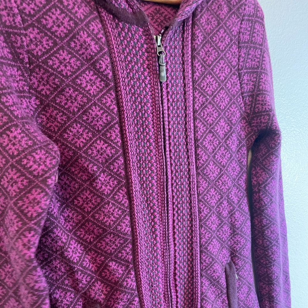 Athleta Spooner Summit Fair Isle Wool Zip Up Hooded Jacket Sweater Womens Size S - Picture 4 of 10